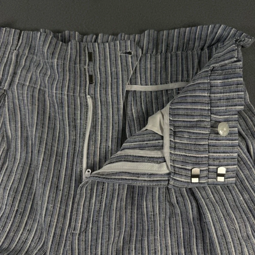 Banana Republic Petite 8 Blue White Striped Linen Wide Leg Paperbag Pants P8